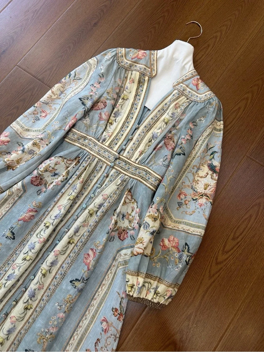 NWOT Zimmermann Roselight Plunge Linen Midi Dress Blue Floral, Size AU 0/1/2/3 - Picture 6 of 16